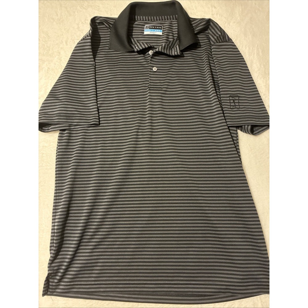 Men Airflux Golf Polo Shirt PGA Tour Black/Grey Logo Performance Athletic EUC